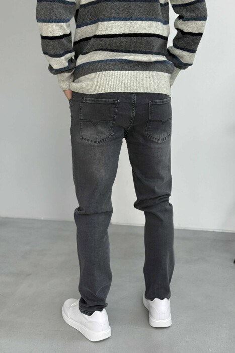 STRETCHY HIDDEN BUTTON FLY MEN JEANS GREY/GRI - 4