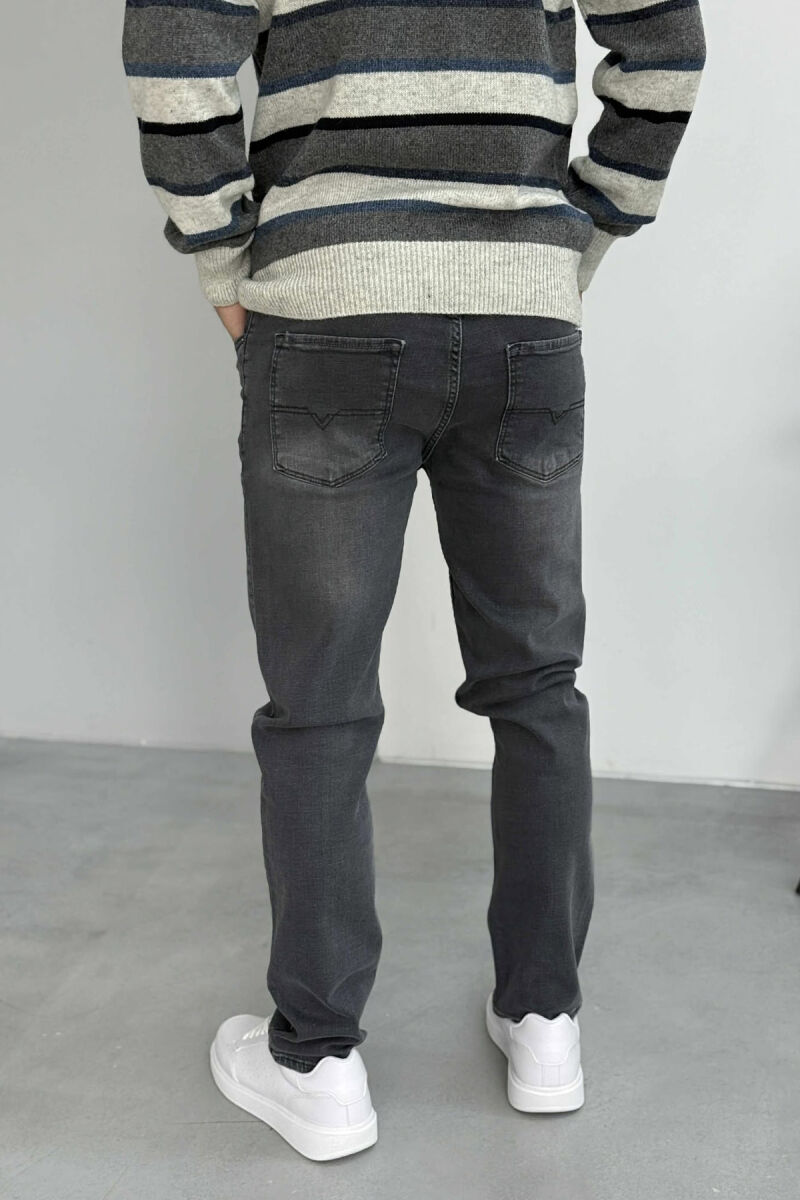 STRETCHY HIDDEN BUTTON FLY MEN JEANS GREY/GRI - 4