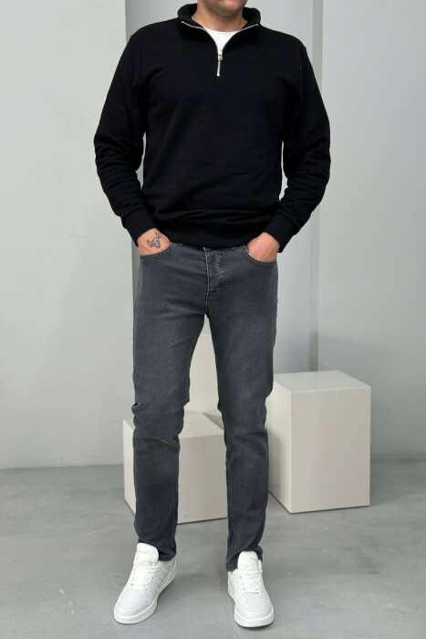 STRETCHY HIDDEN BUTTON FLY MEN JEANS GREY/GRI - 1