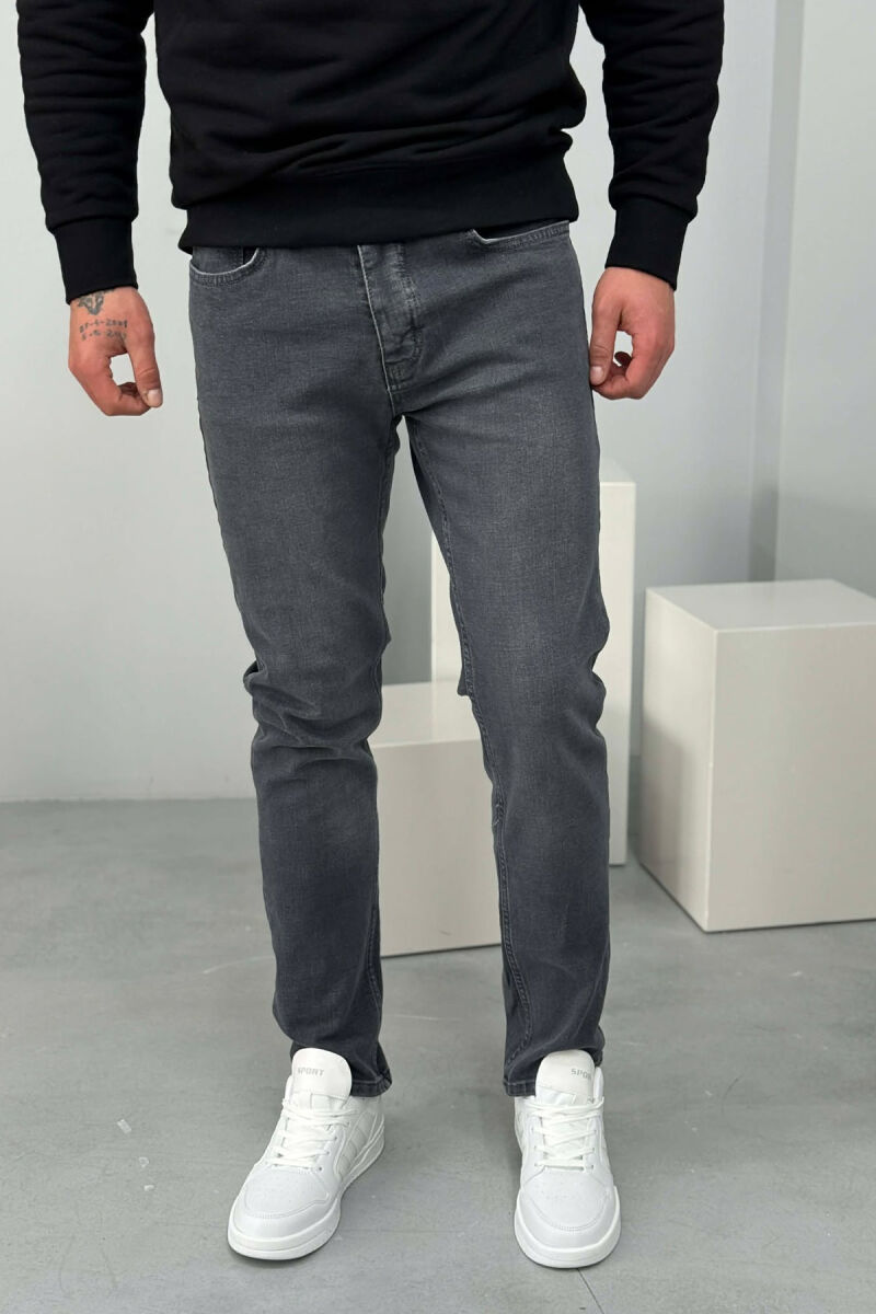 STRETCHY HIDDEN BUTTON FLY MEN JEANS GREY/GRI - 2