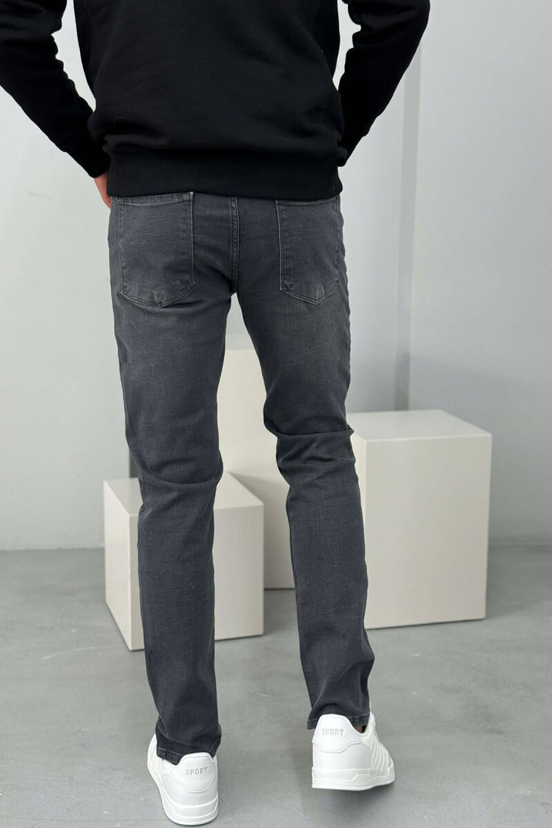 STRETCHY HIDDEN BUTTON FLY MEN JEANS GREY/GRI - 4