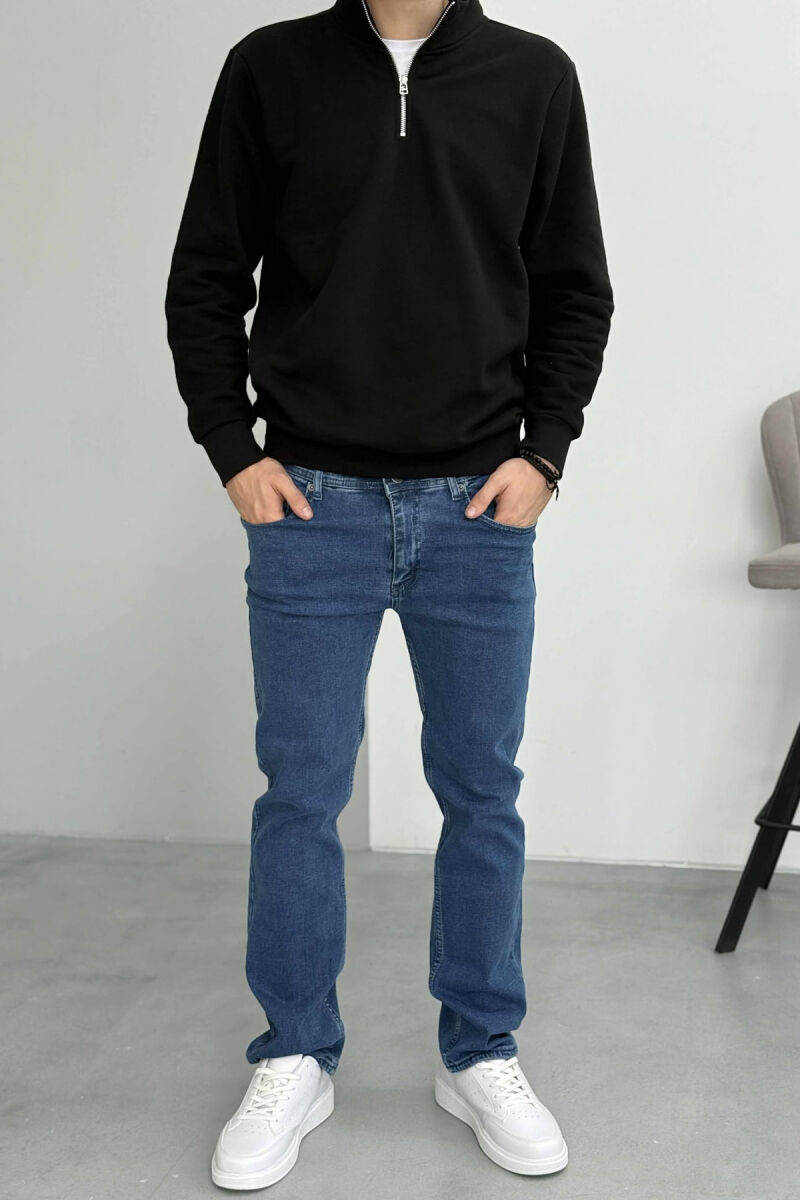 STRETCHY ONE COLOR HIDDEN BUTTON FLY MEN JEANS BLUE/BLU - 1