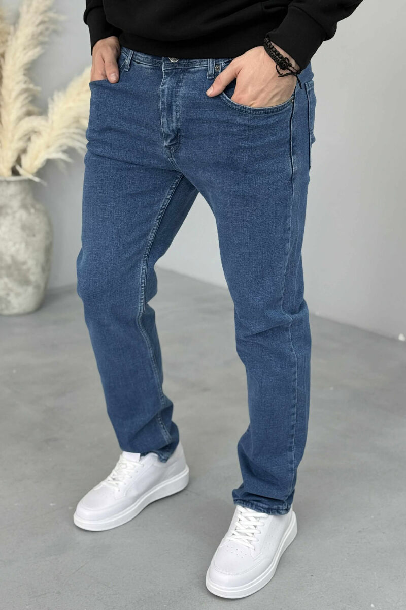 STRETCHY ONE COLOR HIDDEN BUTTON FLY MEN JEANS BLUE/BLU - 2