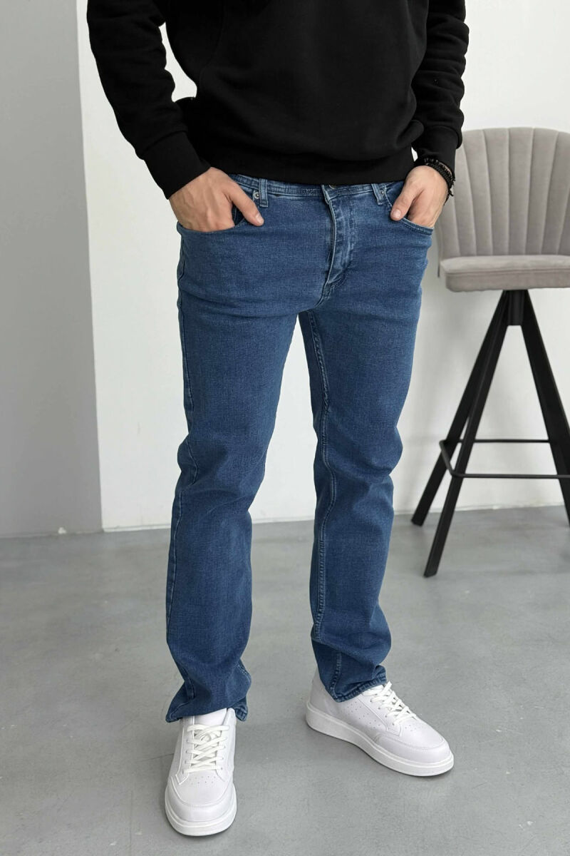 STRETCHY ONE COLOR HIDDEN BUTTON FLY MEN JEANS BLUE/BLU - 4
