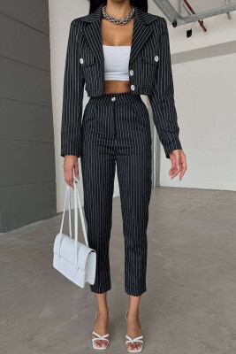 STRIPE CROPPED JACKET+TROUSERS WOMEN SET BLACK/ E ZEZE 