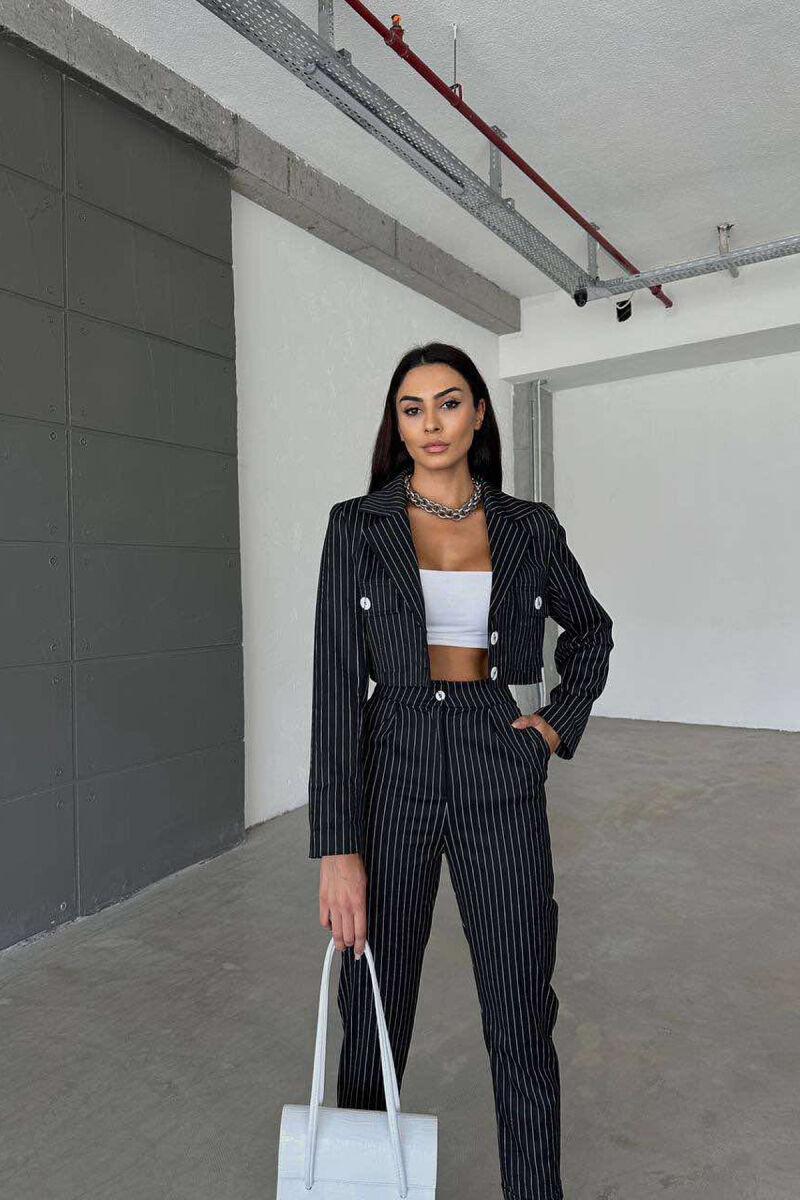 STRIPE CROPPED JACKET+TROUSERS WOMEN SET BLACK/ E ZEZE - 2