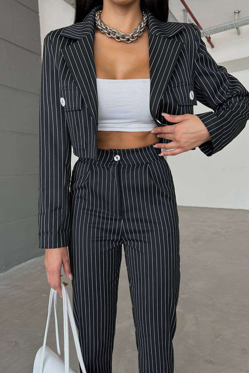 STRIPE CROPPED JACKET+TROUSERS WOMEN SET BLACK/ E ZEZE - 3