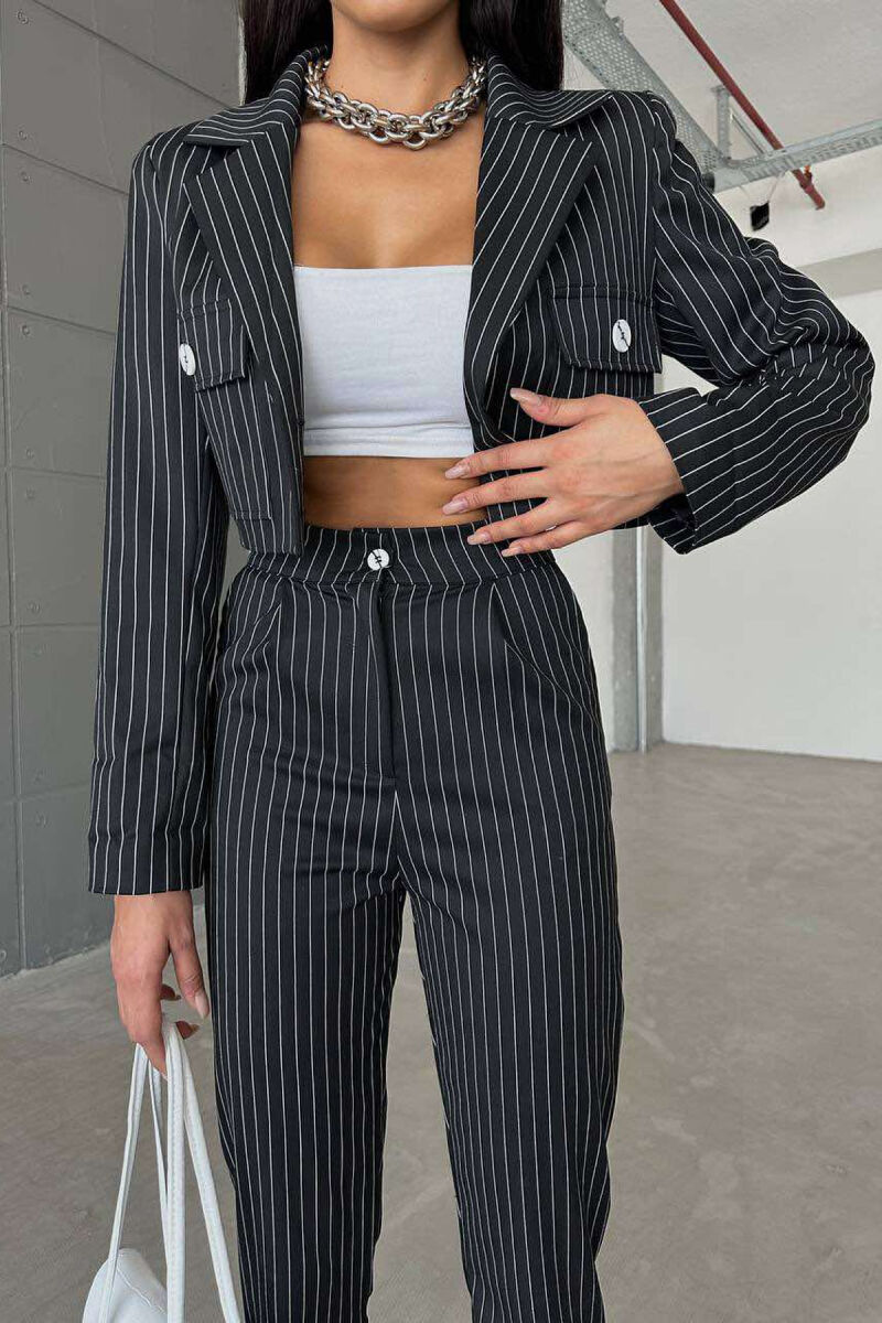 STRIPE CROPPED JACKET+TROUSERS WOMEN SET BLACK/ E ZEZE - 4