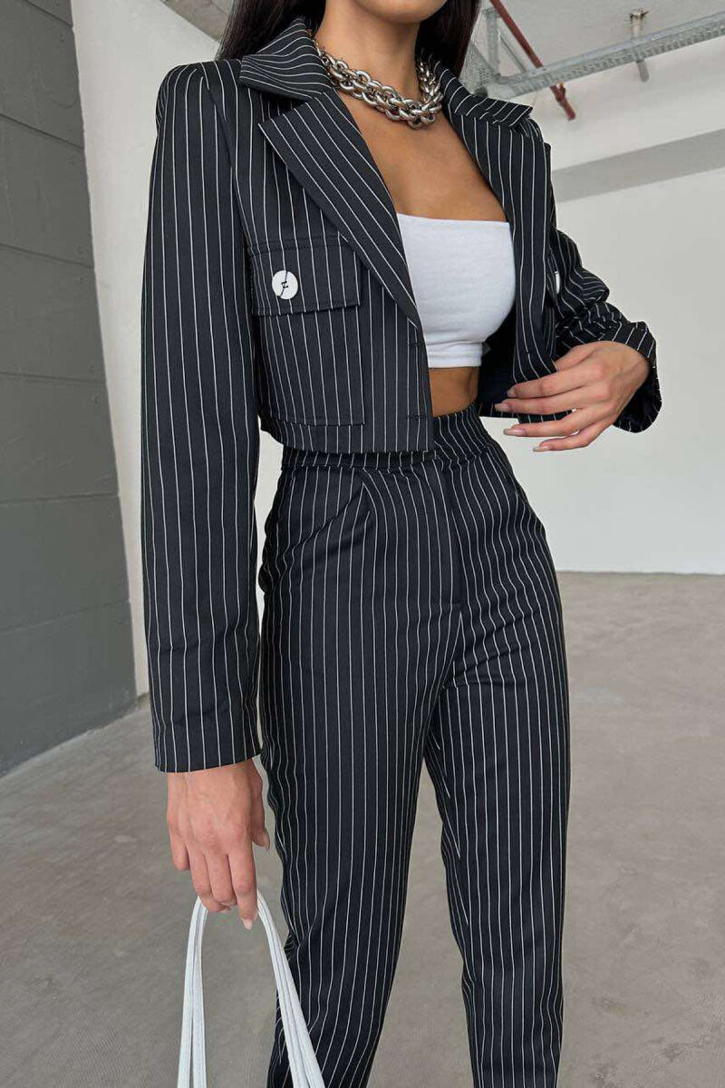 STRIPE CROPPED JACKET+TROUSERS WOMEN SET BLACK/ E ZEZE - 5