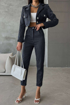 STRIPE CROPPED JACKET+TROUSERS WOMEN SET BLUE/BLU 