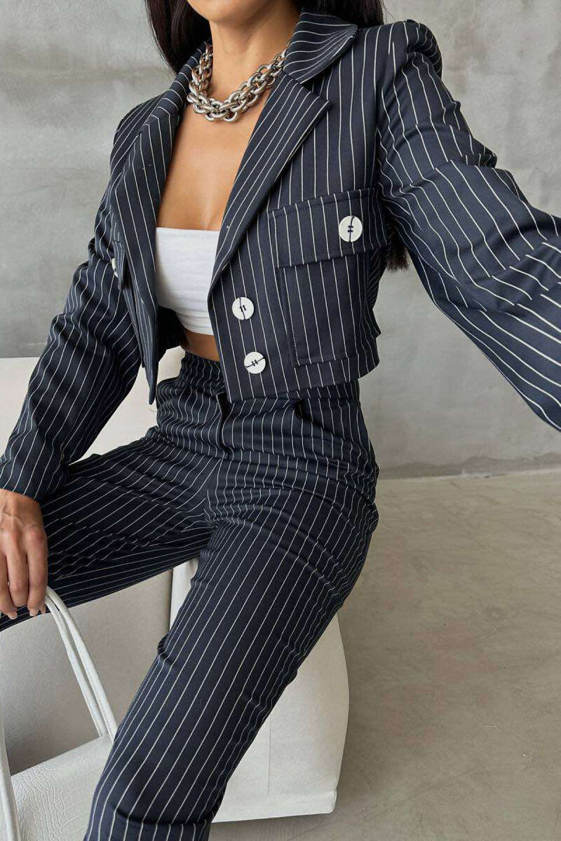 STRIPE CROPPED JACKET+TROUSERS WOMEN SET BLUE/BLU - 2