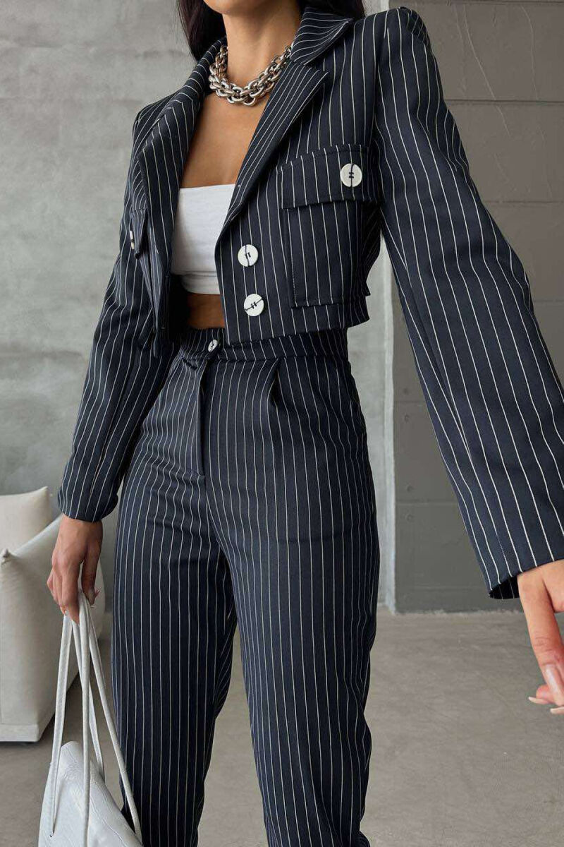 STRIPE CROPPED JACKET+TROUSERS WOMEN SET BLUE/BLU - 5