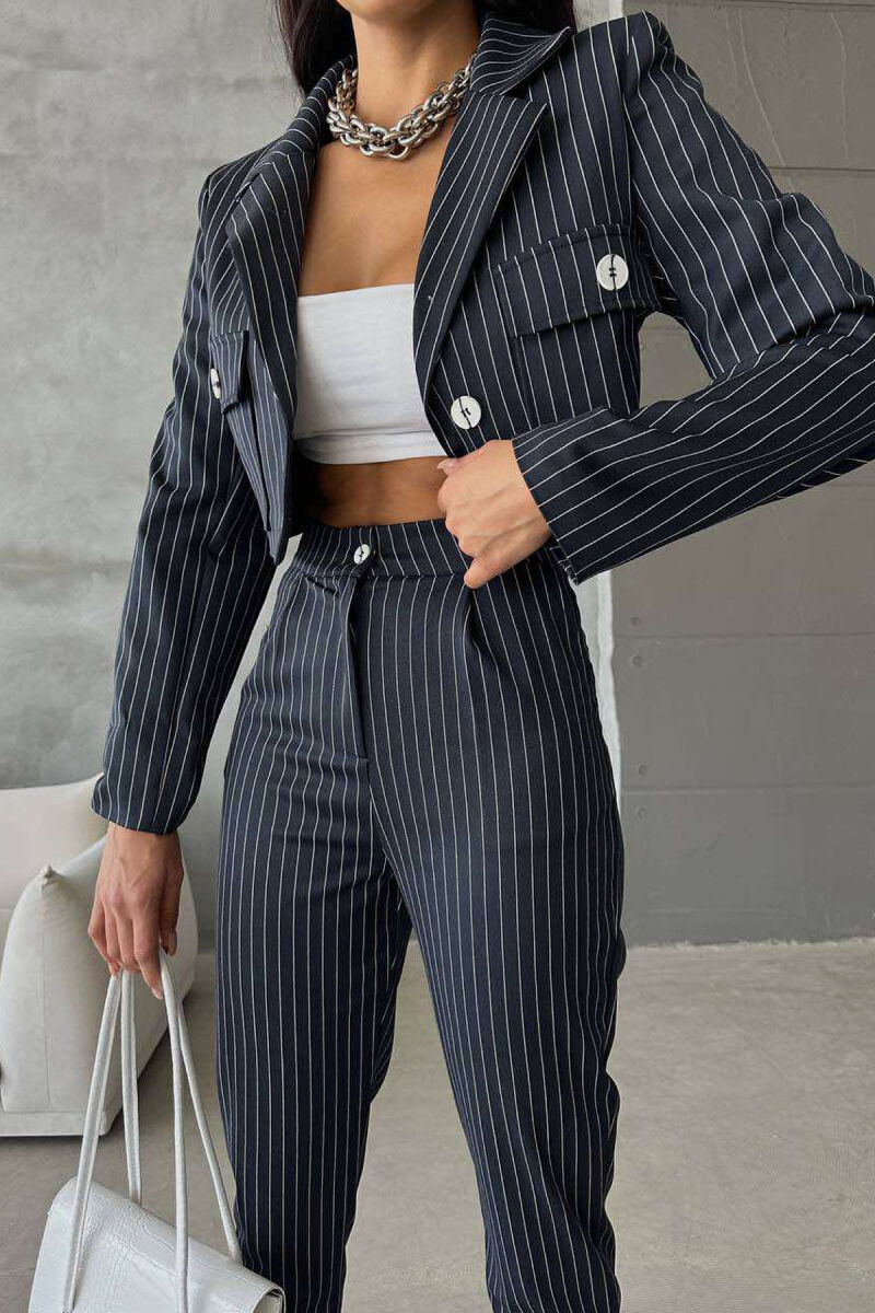 STRIPE CROPPED JACKET+TROUSERS WOMEN SET BLUE/BLU - 6