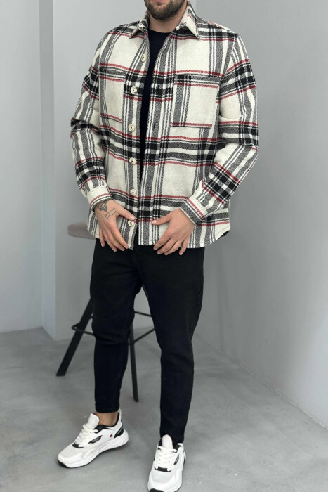 STRIPE DESIGN BUTTONED MEN JACKET CREAM/KREM - 1