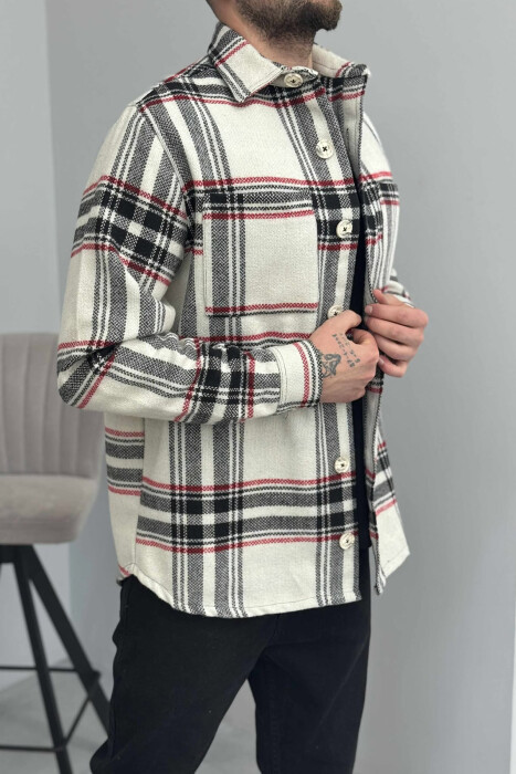 STRIPE DESIGN BUTTONED MEN JACKET CREAM/KREM - 5