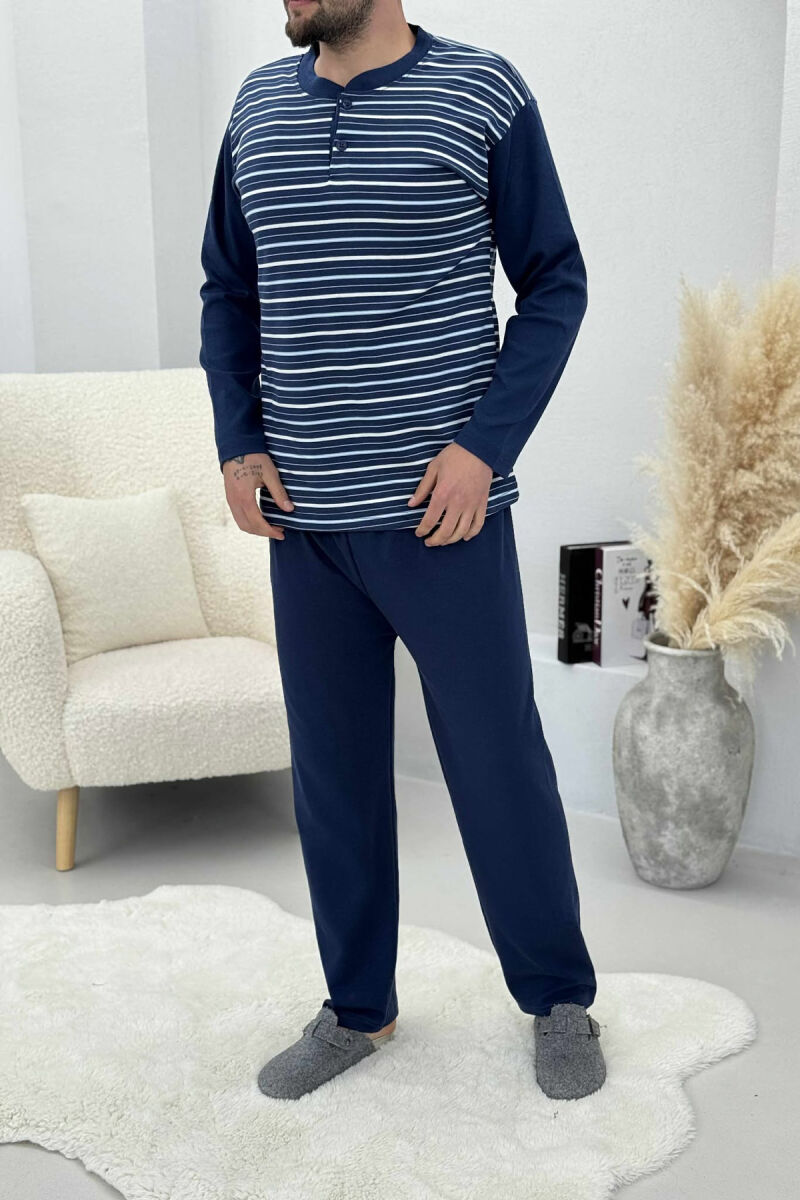 STRIPE DESIGN BUTTONED SWEATSHIRT+ SWEATPANTS MEN PYJAMAS BLUE/BLU - 1