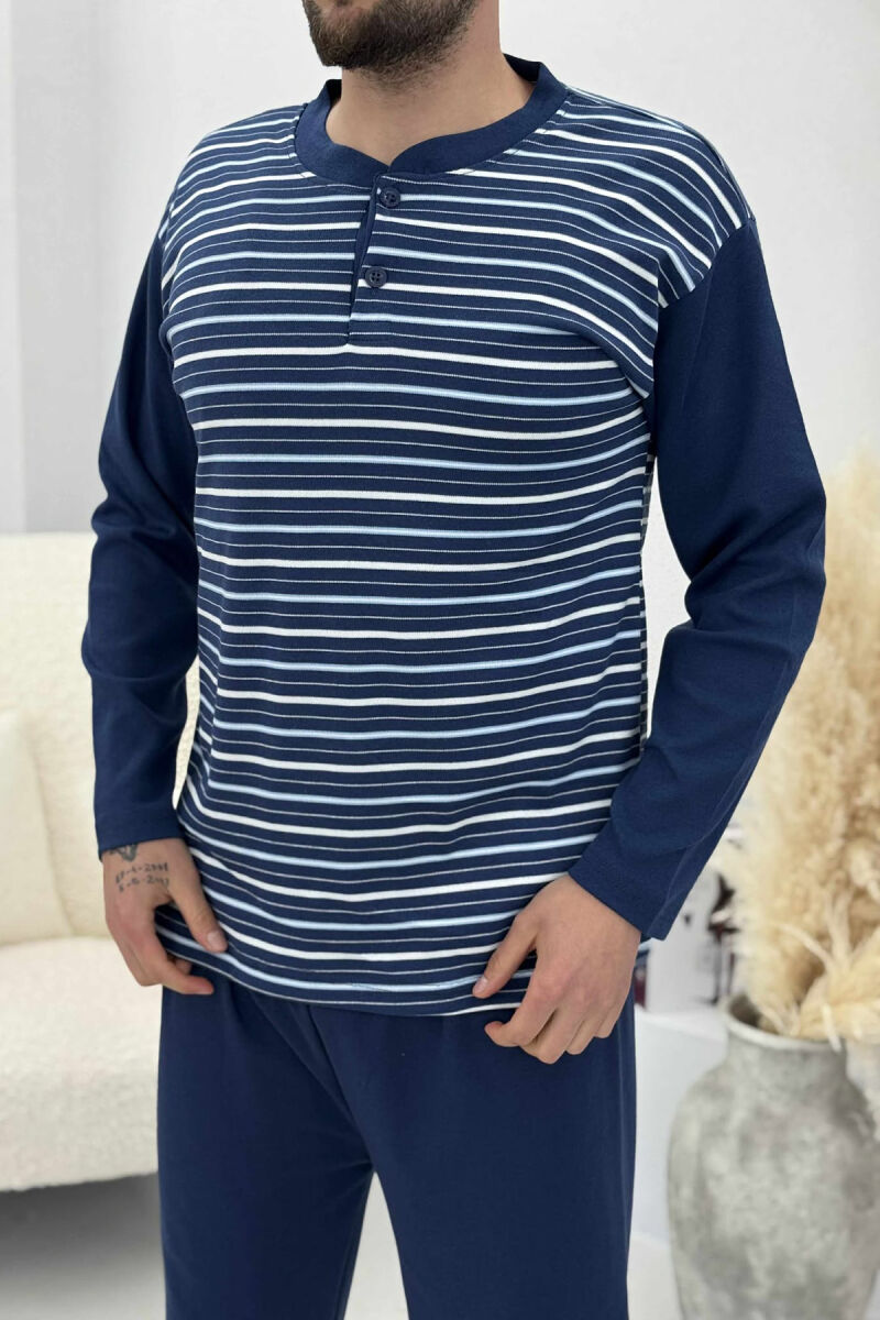 STRIPE DESIGN BUTTONED SWEATSHIRT+ SWEATPANTS MEN PYJAMAS BLUE/BLU - 2
