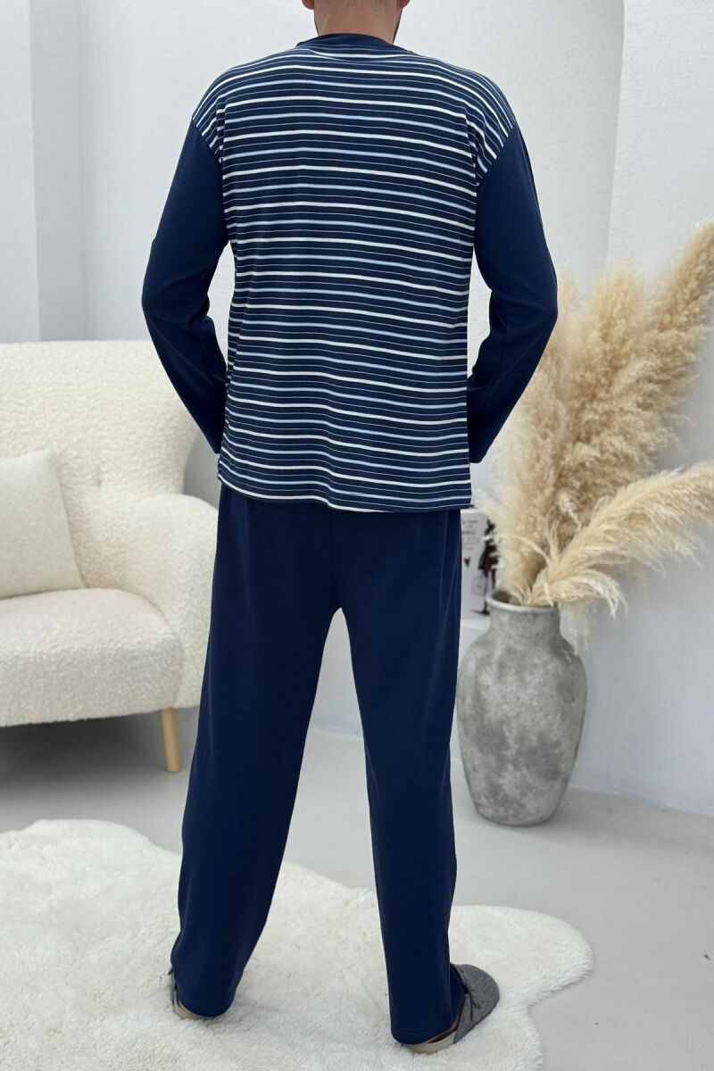 STRIPE DESIGN BUTTONED SWEATSHIRT+ SWEATPANTS MEN PYJAMAS BLUE/BLU - 4