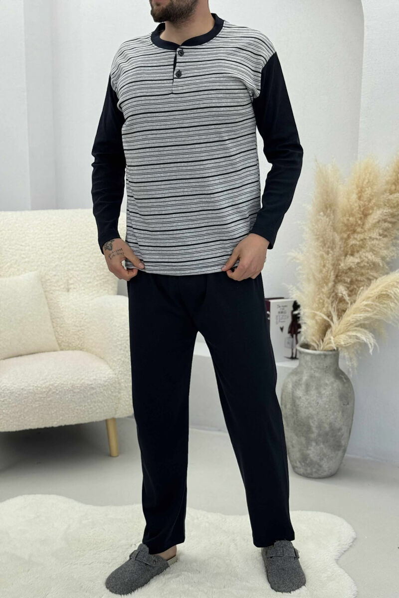 STRIPE DESIGN BUTTONED SWEATSHIRT+ SWEATPANTS MEN PYJAMAS GREY/GRI - 1