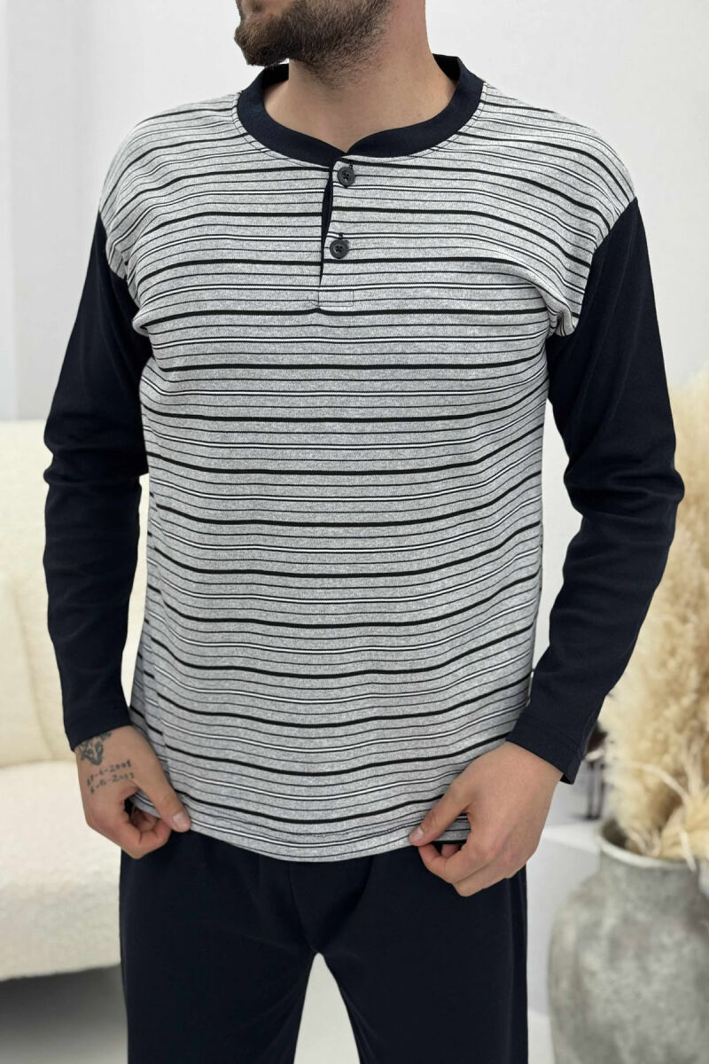 STRIPE DESIGN BUTTONED SWEATSHIRT+ SWEATPANTS MEN PYJAMAS GREY/GRI - 2