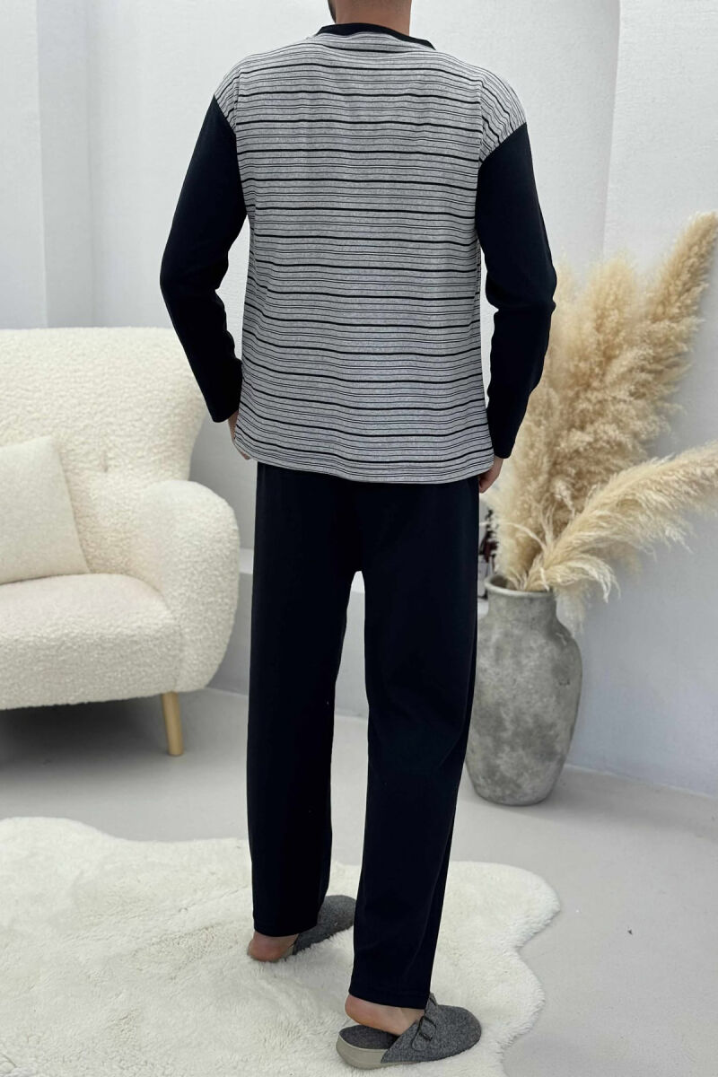 STRIPE DESIGN BUTTONED SWEATSHIRT+ SWEATPANTS MEN PYJAMAS GREY/GRI - 4