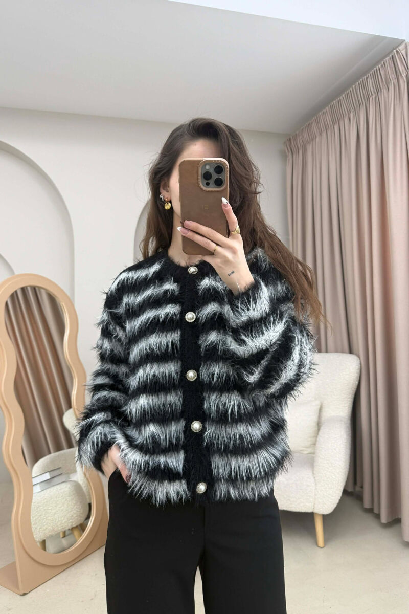 STRIPE DESIGN BUTTONED WOMEN CARDIGAN BLACK/ E ZEZE - 1