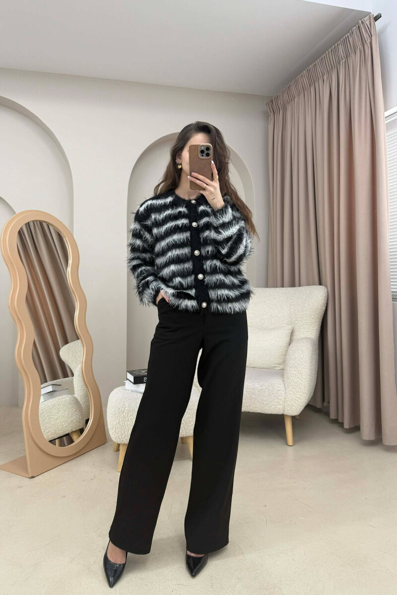 STRIPE DESIGN BUTTONED WOMEN CARDIGAN BLACK/ E ZEZE - 3