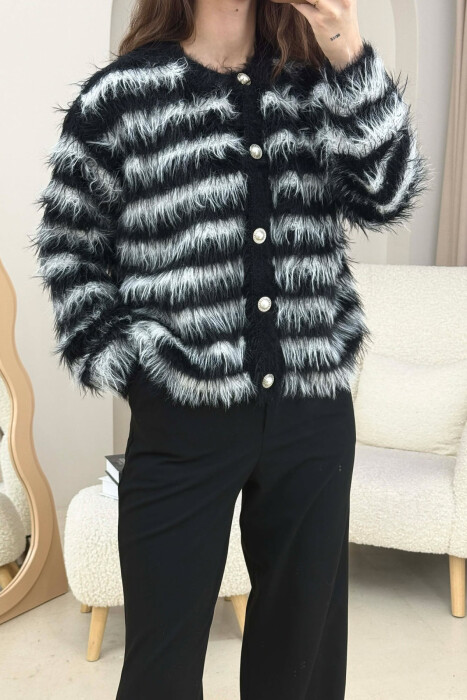 STRIPE DESIGN BUTTONED WOMEN CARDIGAN BLACK/ E ZEZE - 4