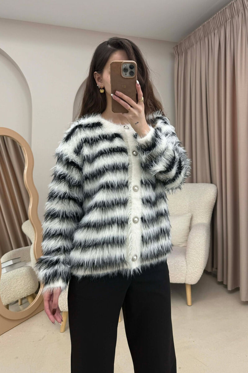 STRIPE DESIGN BUTTONED WOMEN CARDIGAN WHITE-E BARDHE - 1