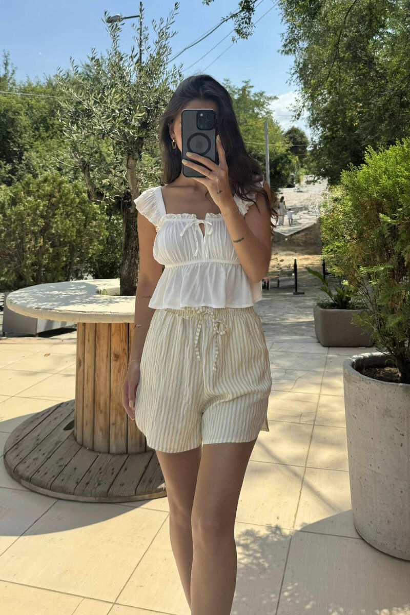 STRIPE DESIGN ELASTIC WAIST WOMEN SHORTS YELLOW/E VERDHE - 2