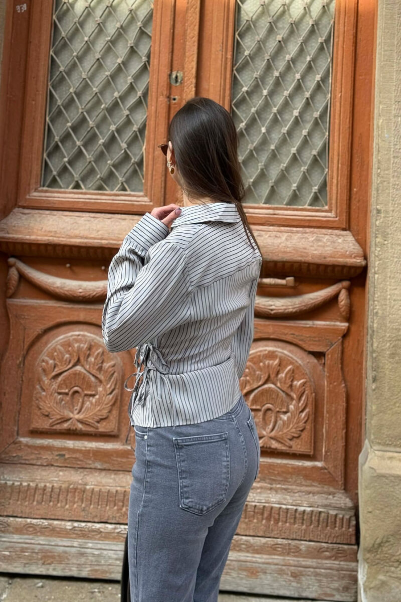 STRIPE DESIGN LACING DETAIL WOMAN SHIRT GREY/GRI - 5