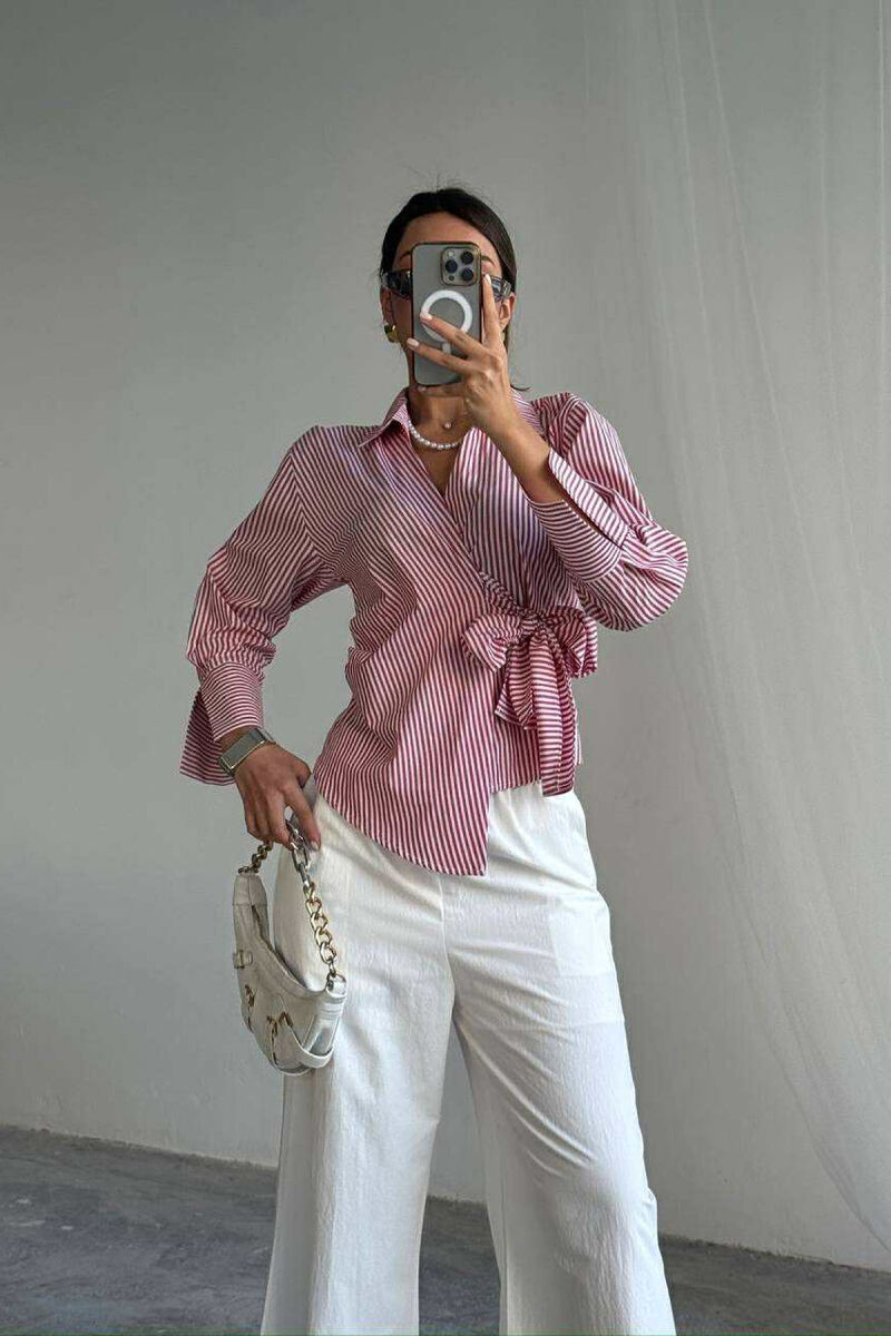 STRIPE DESIGN LACING WOMEN SHIRT RED/E KUQE - 2