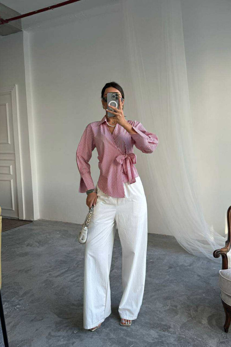 STRIPE DESIGN LACING WOMEN SHIRT RED/E KUQE - 3