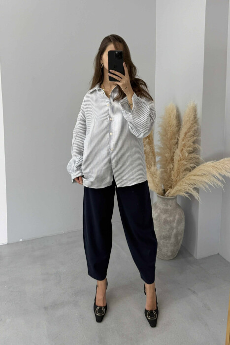 STRIPE DESIGN LINEN BLEND WOMEN SHIRT BLUE/BLU 