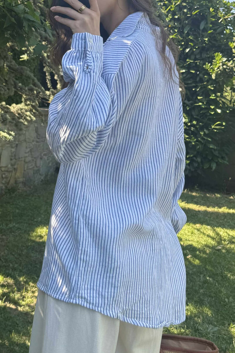 STRIPE DESIGN LINEN BLEND WOMEN SHIRT BLUE/BLU - 3