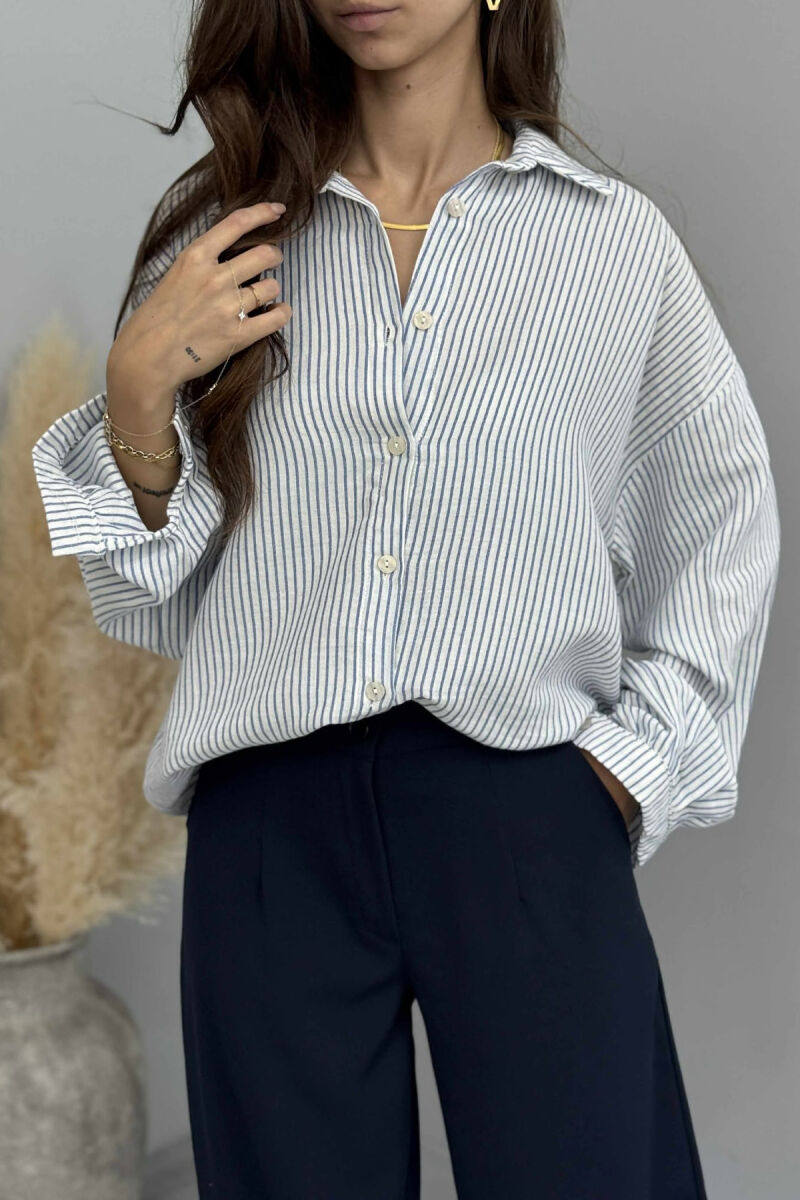 STRIPE DESIGN LINEN BLEND WOMEN SHIRT BLUE/BLU - 2