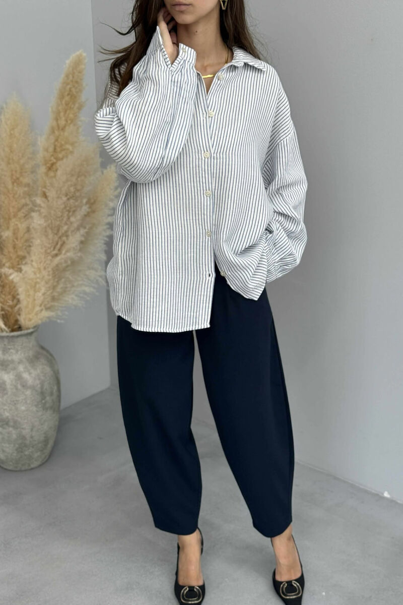 STRIPE DESIGN LINEN BLEND WOMEN SHIRT BLUE/BLU - 3