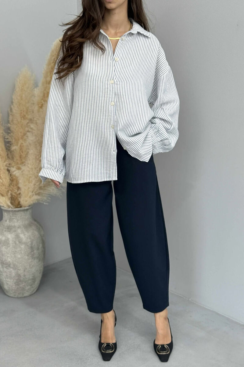 STRIPE DESIGN LINEN BLEND WOMEN SHIRT BLUE/BLU - 4