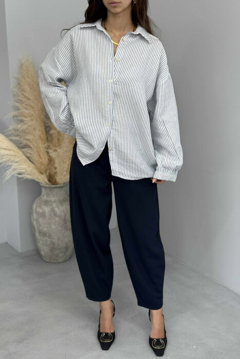 STRIPE DESIGN LINEN BLEND WOMEN SHIRT BLUE/BLU - 5