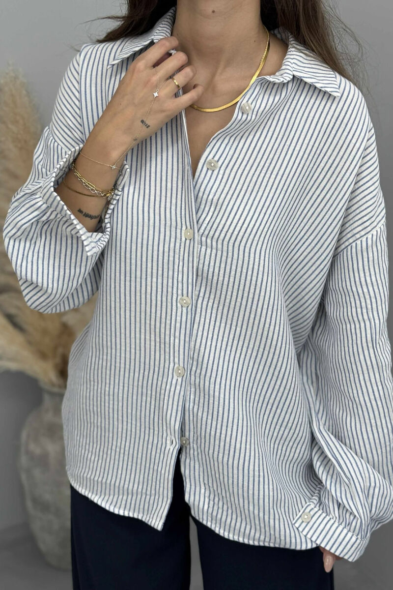 STRIPE DESIGN LINEN BLEND WOMEN SHIRT BLUE/BLU - 6