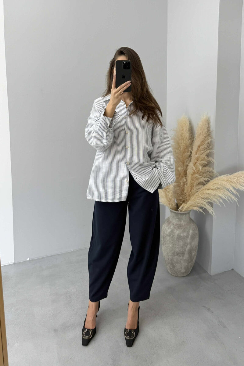 STRIPE DESIGN LINEN BLEND WOMEN SHIRT BLUE/BLU - 7