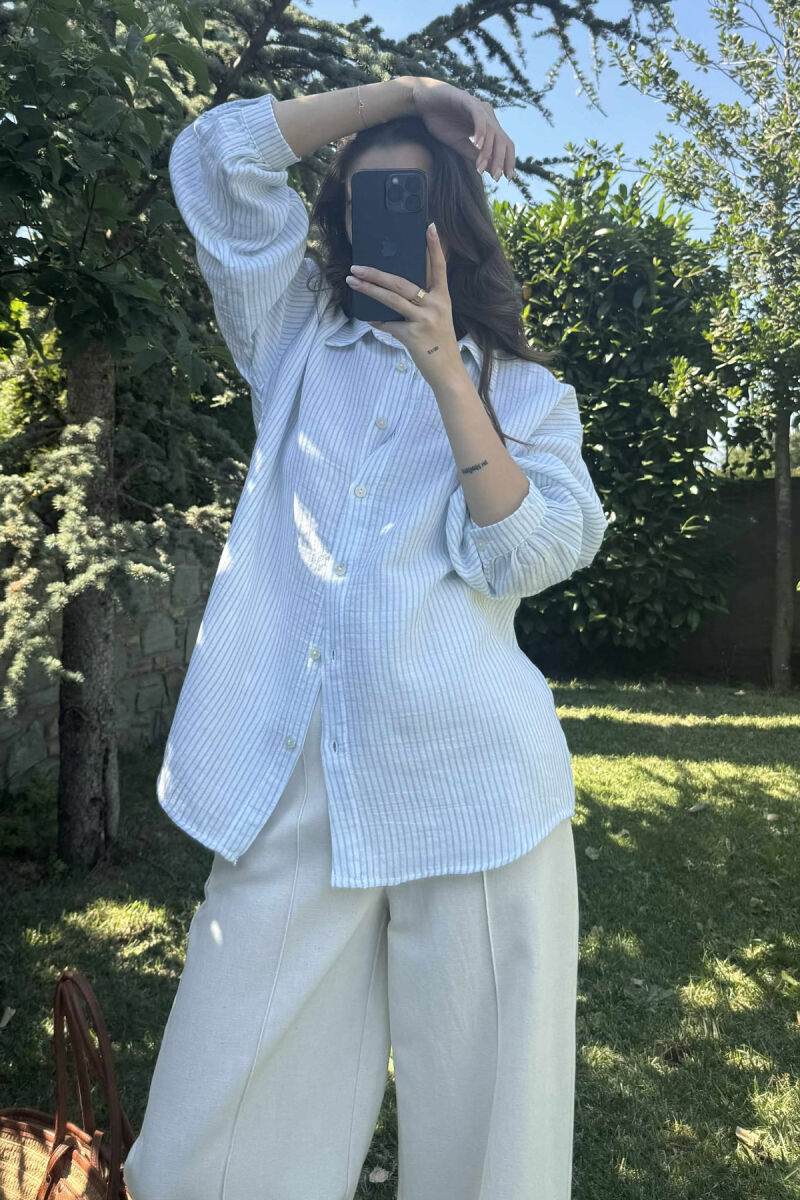 STRIPE DESIGN LINEN BLEND WOMEN SHIRT LIGHTBLUE/BZ - 2