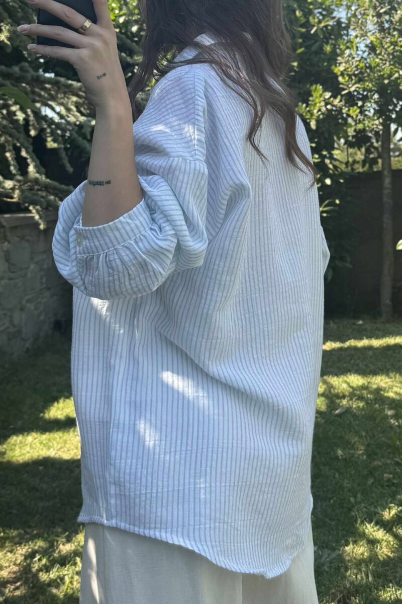 STRIPE DESIGN LINEN BLEND WOMEN SHIRT LIGHTBLUE/BZ - 3