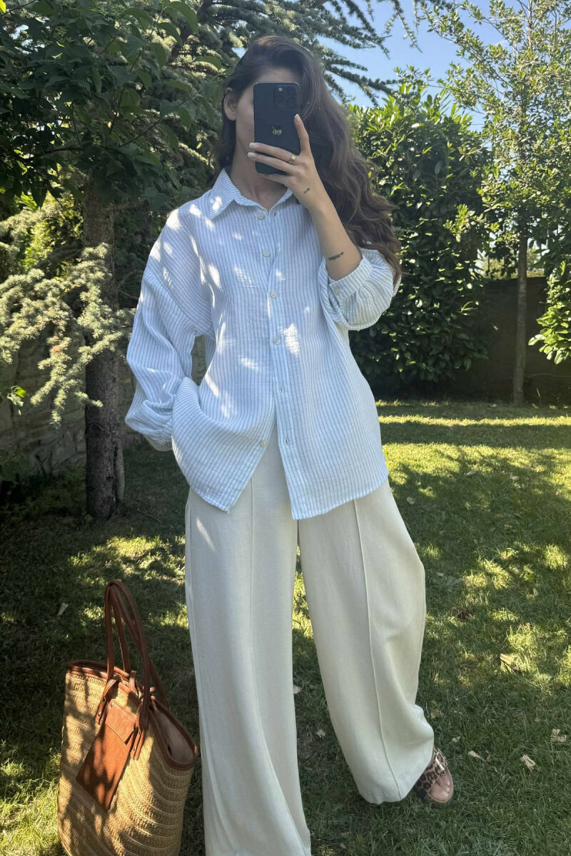 STRIPE DESIGN LINEN BLEND WOMEN SHIRT LIGHTBLUE/BZ - 4