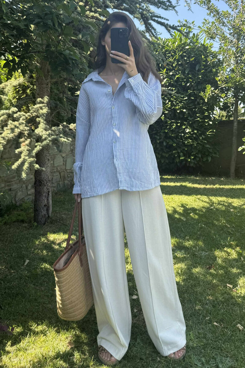 STRIPE DESIGN LINEN BLEND WOMEN SHIRT LIGHTBLUE/BZ - 5