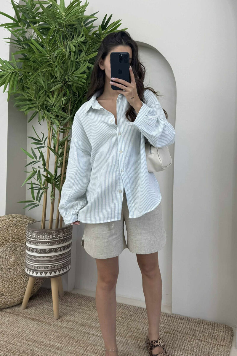 STRIPE DESIGN LINEN BLEND WOMEN SHIRT LIGHTBLUE/BZ - 5