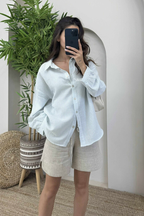 STRIPE DESIGN LINEN BLEND WOMEN SHIRT LIGHTBLUE/BZ - 6
