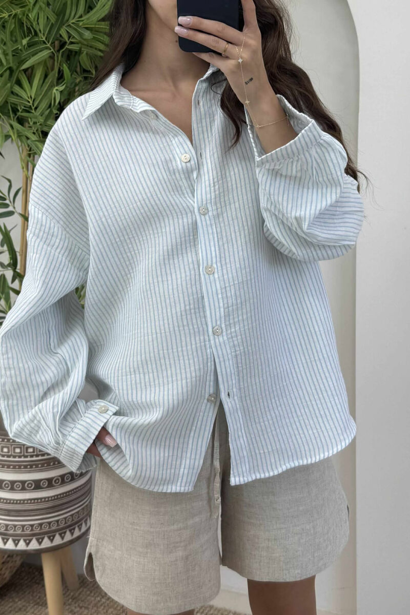 STRIPE DESIGN LINEN BLEND WOMEN SHIRT LIGHTBLUE/BZ - 7