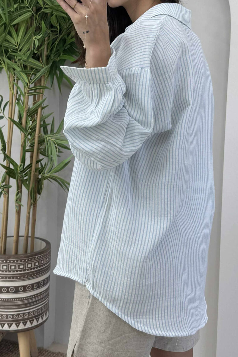 STRIPE DESIGN LINEN BLEND WOMEN SHIRT LIGHTBLUE/BZ - 8