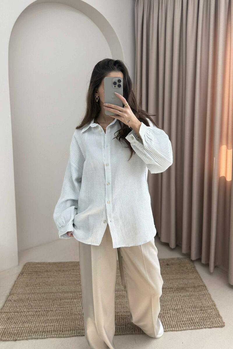 STRIPE DESIGN LINEN BLEND WOMEN SHIRT LIGHTBLUE/BZ - 2